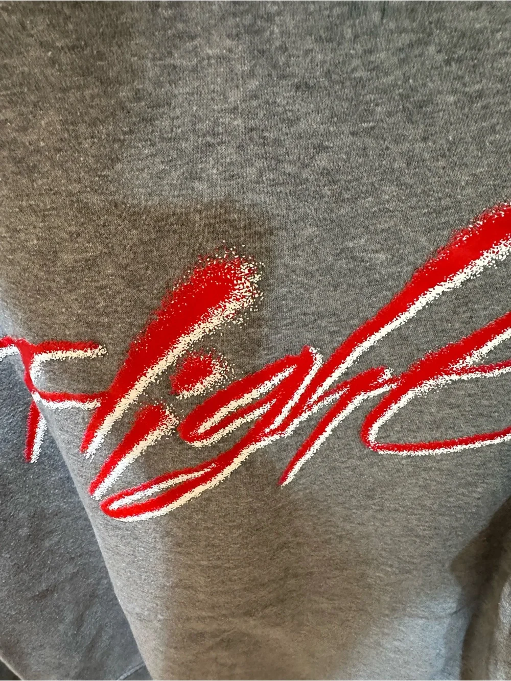 Jordan Men’s Gray Pullover Hoodie with Red Script Size S
